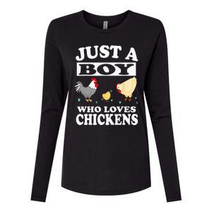 Just A Boy Who Loves Chickens Farm Chicken Gift Womens Cotton Relaxed Long Sleeve T-Shirt