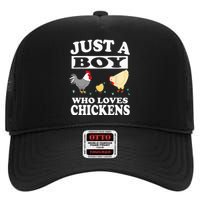 Just A Boy Who Loves Chickens Farm Chicken Gift High Crown Mesh Back Trucker Hat