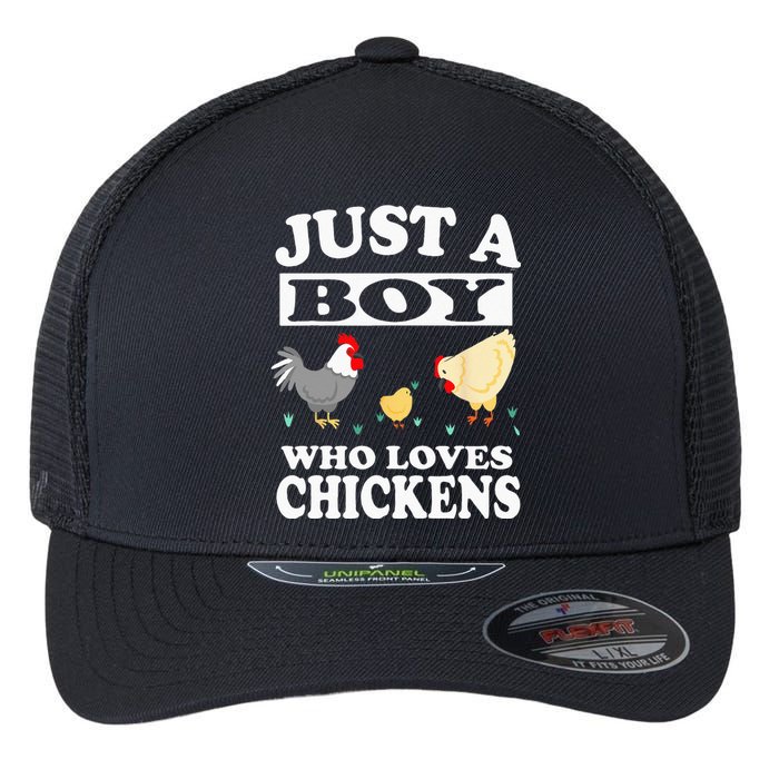 Just A Boy Who Loves Chickens Farm Chicken Gift Flexfit Unipanel Trucker Cap