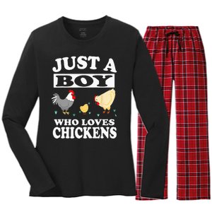 Just A Boy Who Loves Chickens Farm Chicken Gift Women's Long Sleeve Flannel Pajama Set 