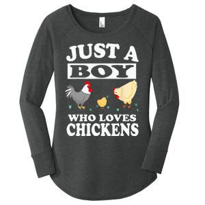 Just A Boy Who Loves Chickens Farm Chicken Gift Women's Perfect Tri Tunic Long Sleeve Shirt