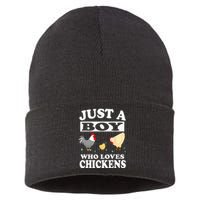 Just A Boy Who Loves Chickens Farm Chicken Gift Sustainable Knit Beanie