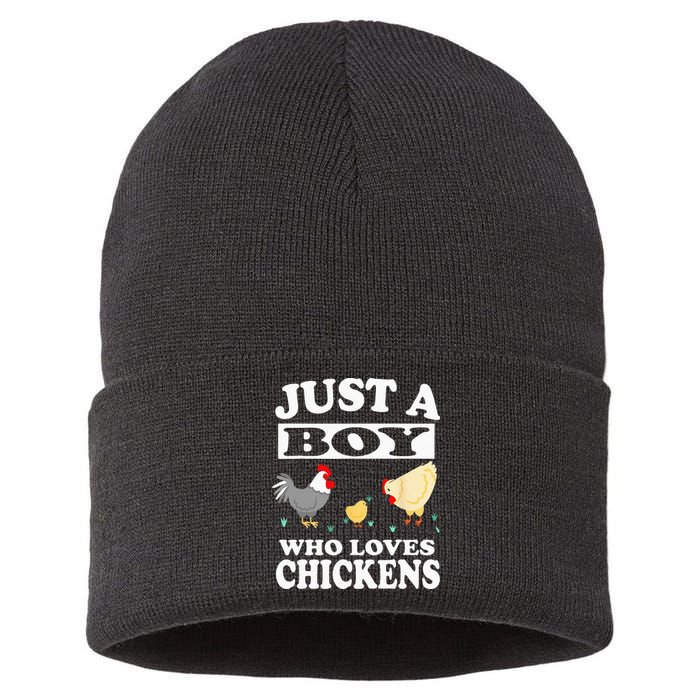 Just A Boy Who Loves Chickens Farm Chicken Gift Sustainable Knit Beanie