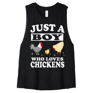 Just A Boy Who Loves Chickens Farm Chicken Gift Women's Racerback Cropped Tank