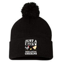 Just A Boy Who Loves Chickens Farm Chicken Gift Pom Pom 12in Knit Beanie