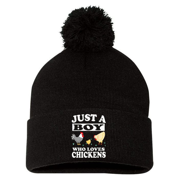 Just A Boy Who Loves Chickens Farm Chicken Gift Pom Pom 12in Knit Beanie