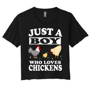 Just A Boy Who Loves Chickens Farm Chicken Gift Women's Crop Top Tee