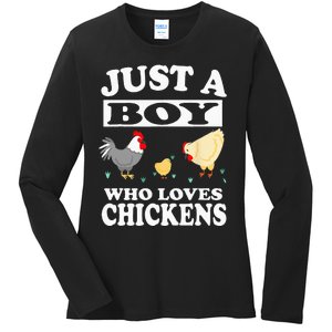 Just A Boy Who Loves Chickens Farm Chicken Gift Ladies Long Sleeve Shirt