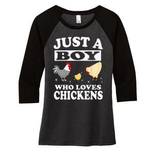 Just A Boy Who Loves Chickens Farm Chicken Gift Women's Tri-Blend 3/4-Sleeve Raglan Shirt