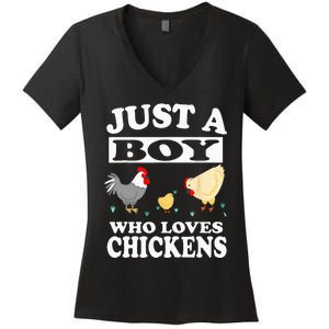 Just A Boy Who Loves Chickens Farm Chicken Gift Women's V-Neck T-Shirt