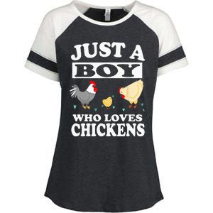 Just A Boy Who Loves Chickens Farm Chicken Gift Enza Ladies Jersey Colorblock Tee