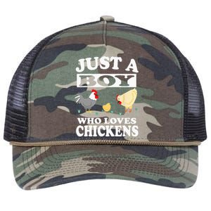 Just A Boy Who Loves Chickens Farm Chicken Gift Retro Rope Trucker Hat Cap