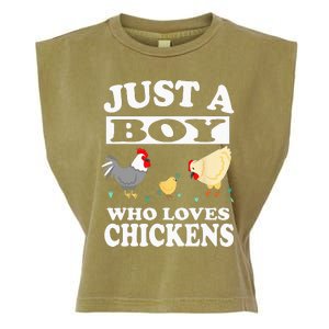 Just A Boy Who Loves Chickens Farm Chicken Gift Garment-Dyed Women's Muscle Tee