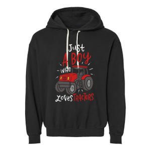 Just A Boy Who Loves Tractors Garment-Dyed Fleece Hoodie