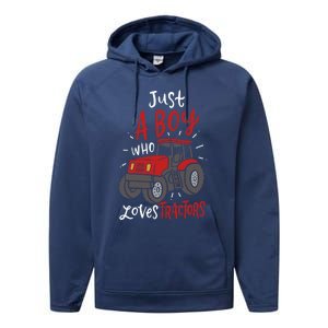 Just A Boy Who Loves Tractors Performance Fleece Hoodie