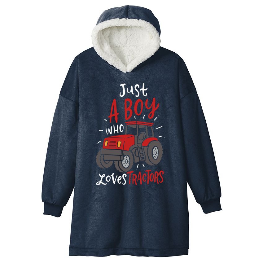 Just A Boy Who Loves Tractors Hooded Wearable Blanket