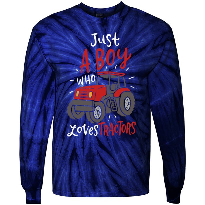 Just A Boy Who Loves Tractors Tie-Dye Long Sleeve Shirt