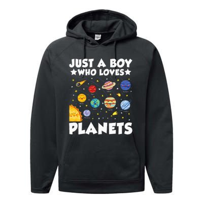 Just A Boy Who Loves Planets Solar System Space Science Geek Performance Fleece Hoodie