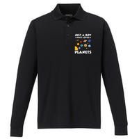 Just A Boy Who Loves Planets Solar System Space Science Geek Performance Long Sleeve Polo