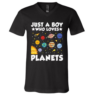 Just A Boy Who Loves Planets Solar System Space Science Geek V-Neck T-Shirt