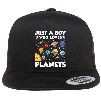 Just A Boy Who Loves Planets Solar System Space Science Geek Flat Bill Trucker Hat
