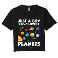 Just A Boy Who Loves Planets Solar System Space Science Geek Women's Crop Top Tee