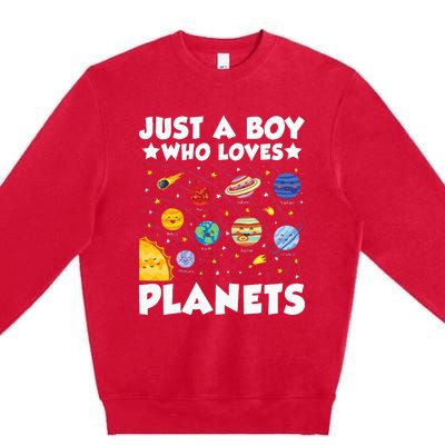 Just A Boy Who Loves Planets Solar System Space Science Geek Premium Crewneck Sweatshirt