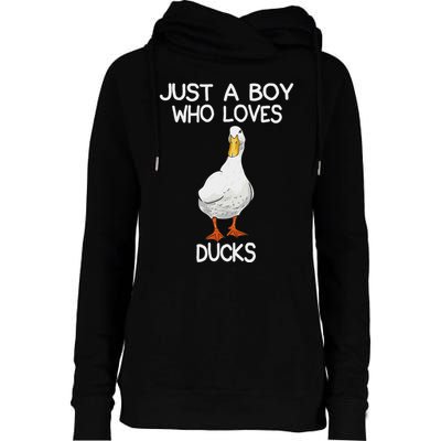 Just A Boy Who Loves Ducks Lover Gifts Duck Owner Womens Funnel Neck Pullover Hood