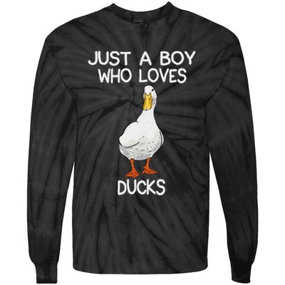 Just A Boy Who Loves Ducks Lover Gifts Duck Owner Tie-Dye Long Sleeve Shirt