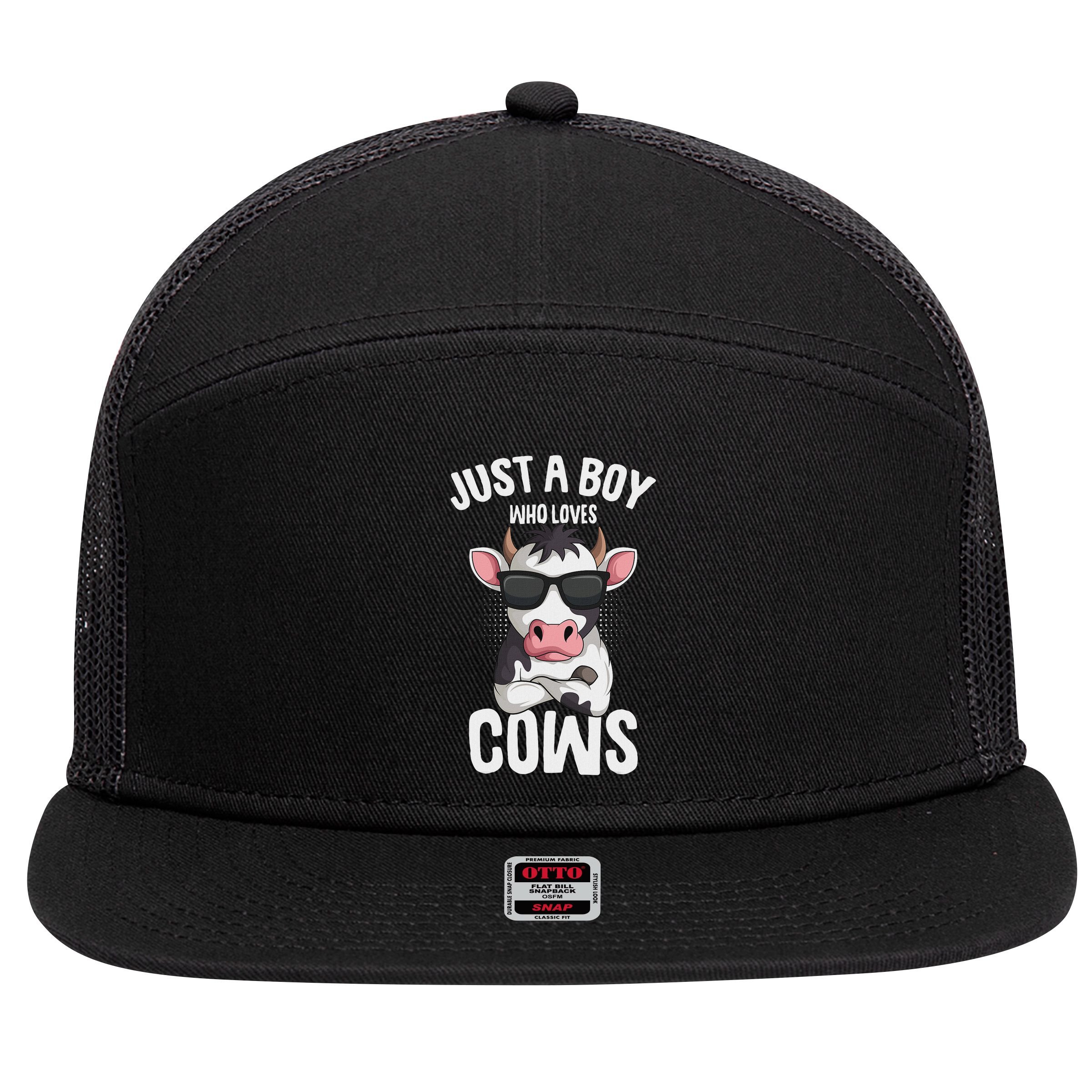 Just A Boy Who Loves Cows Farmer Cow 7 Panel Mesh Trucker Snapback Hat