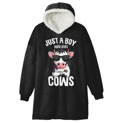 Just A Boy Who Loves Cows Farmer Cow Hooded Wearable Blanket