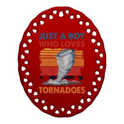 Just A Boy Who Loves Tornado Weather Storm Tornado Chaser Ceramic Oval Ornament