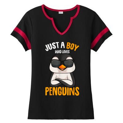 Just A Boy Who Loves Penguins Penguin Ladies Halftime Notch Neck Tee