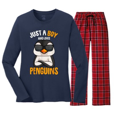 Just A Boy Who Loves Penguins Penguin Women's Long Sleeve Flannel Pajama Set 