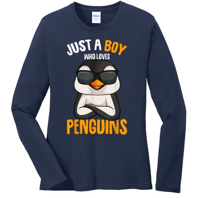 Just A Boy Who Loves Penguins Penguin Ladies Long Sleeve Shirt