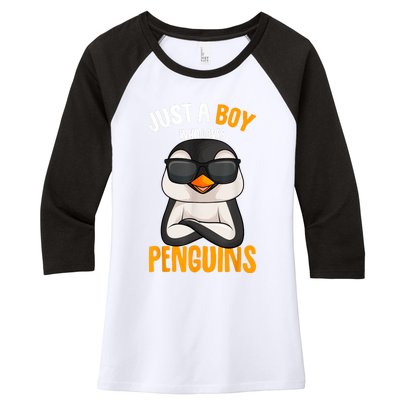 Just A Boy Who Loves Penguins Penguin Women's Tri-Blend 3/4-Sleeve Raglan Shirt