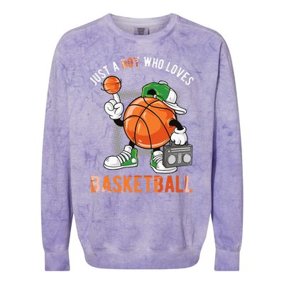 Just A Boy Who Loves Basketball Colorblast Crewneck Sweatshirt