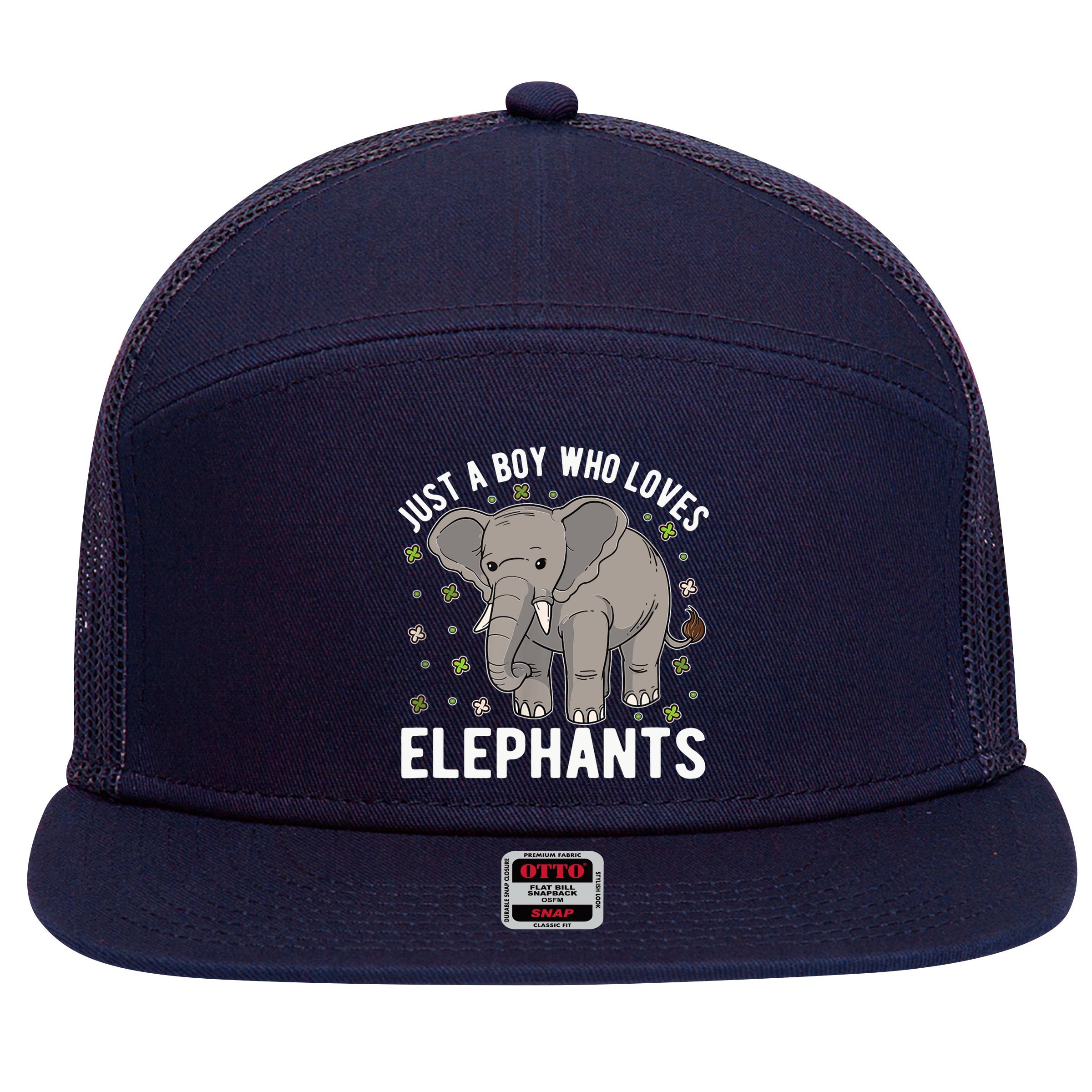 Just A Boy Who Loves Elephants 7 Panel Mesh Trucker Snapback Hat