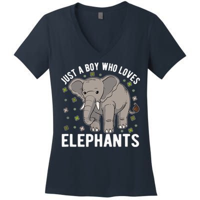 Just A Boy Who Loves Elephants Women's V-Neck T-Shirt
