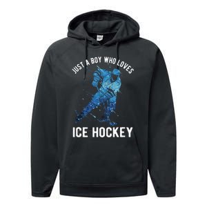 Just A Boy Who Loves Ice Hockey Performance Fleece Hoodie