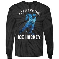 Just A Boy Who Loves Ice Hockey Tie-Dye Long Sleeve Shirt