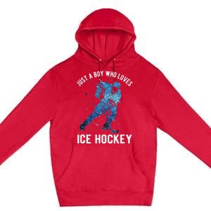 Just A Boy Who Loves Ice Hockey Premium Pullover Hoodie