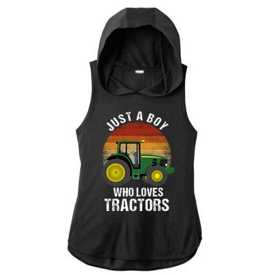 Just A Boy Who Loves Tractors Ladies PosiCharge Tri-Blend Wicking Draft Hoodie Tank