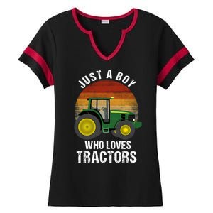 Just A Boy Who Loves Tractors Ladies Halftime Notch Neck Tee