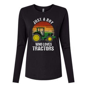 Just A Boy Who Loves Tractors Womens Cotton Relaxed Long Sleeve T-Shirt