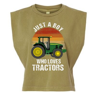 Just A Boy Who Loves Tractors Garment-Dyed Women's Muscle Tee