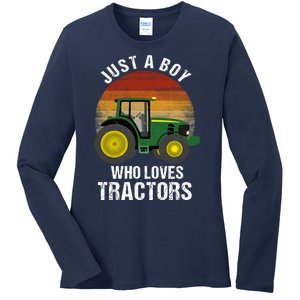 Just A Boy Who Loves Tractors Ladies Long Sleeve Shirt