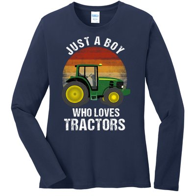 Just A Boy Who Loves Tractors Ladies Long Sleeve Shirt