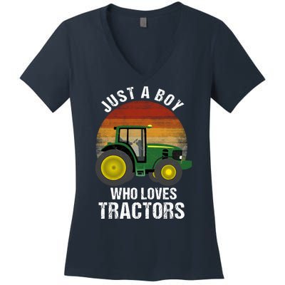 Just A Boy Who Loves Tractors Women's V-Neck T-Shirt