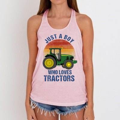 Just A Boy Who Loves Tractors Women's Knotted Racerback Tank